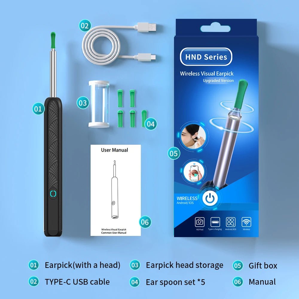 Wireless Ear Cleaner with HD Camera & USB - C Charging | Smart Otoscope Endoscope for Wax Removal - VivaHues