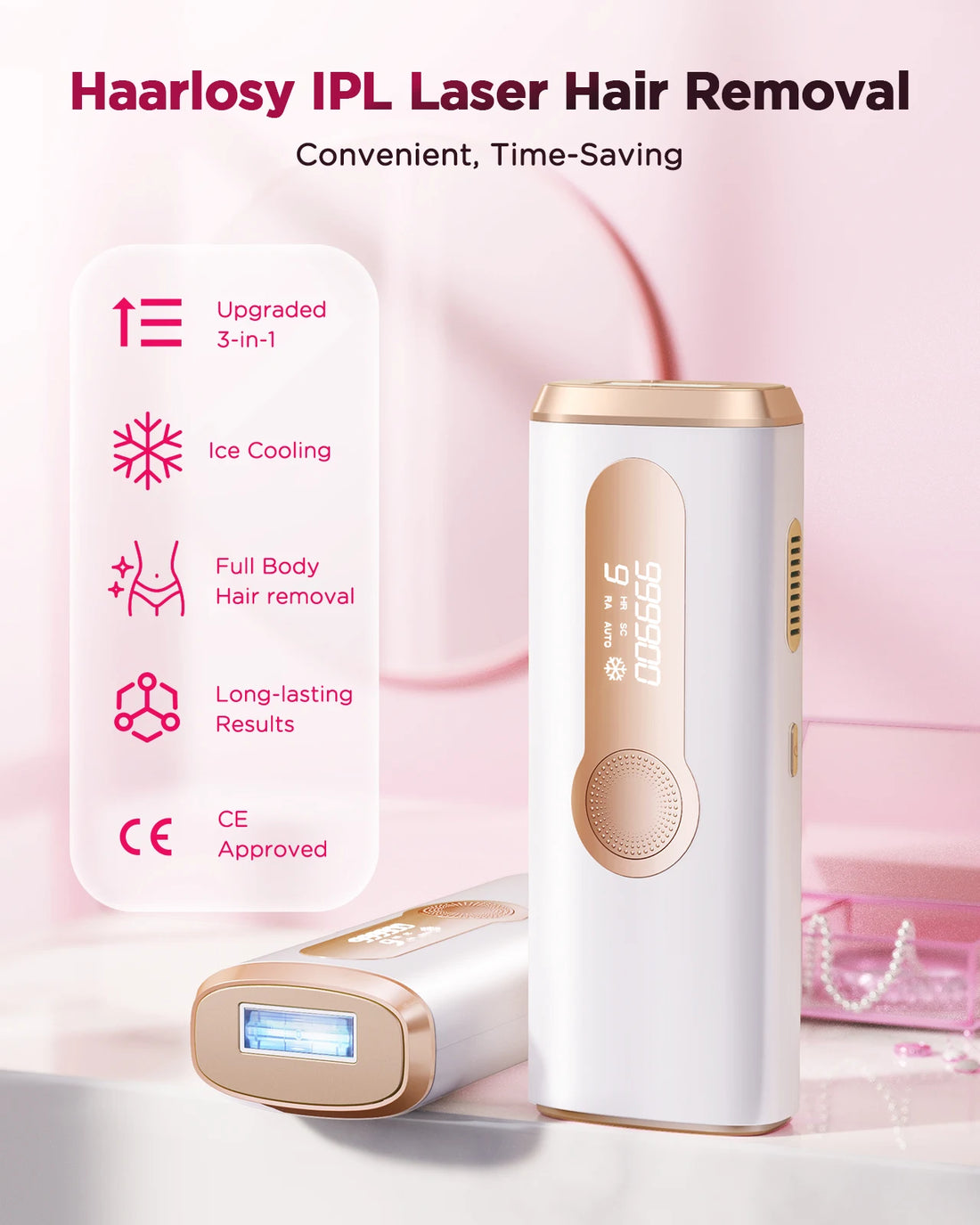 LumiGlide™ 3 - in - 1 IPL Laser Hair Removal Device with Ice - Cooling – Painless Permanent Hair Reduction for Face & Body - VivaHues